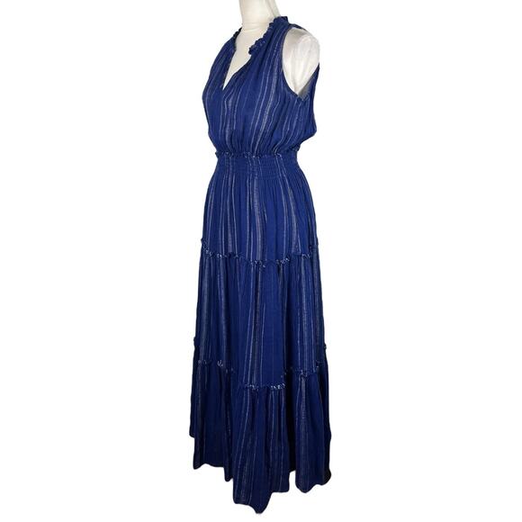 Rails Loulou Blue Noja Stripe Sleeveless Linen Blend Tiered Maxi Dress Sz Medium - Picture 8 of 12